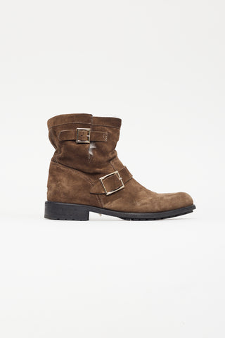 Jimmy Choo Brown Suede 
Shearling Lined Youth II Boot