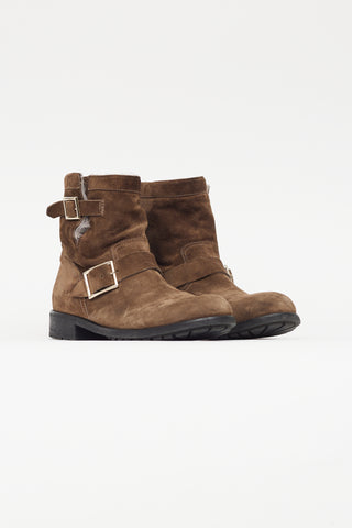 Jimmy Choo Brown Suede 
Shearling Lined Youth II Boot