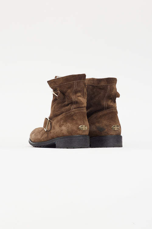 Jimmy Choo Brown Suede 
Shearling Lined Youth II Boot