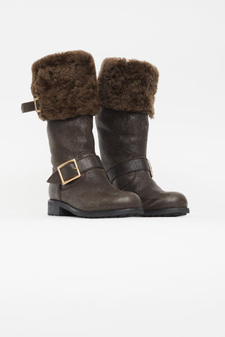 Jimmy Choo Brown Leather Shearling Biker Boot