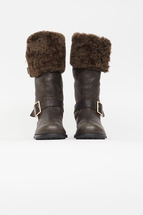 Jimmy Choo Brown Leather Shearling Biker Boot