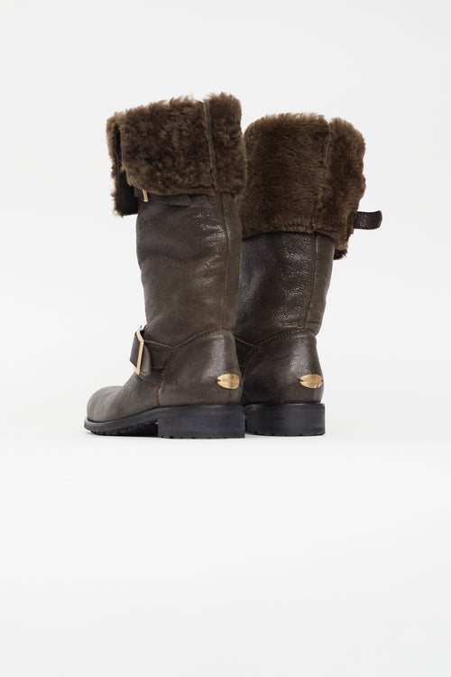 Jimmy Choo Brown Leather Shearling Biker Boot