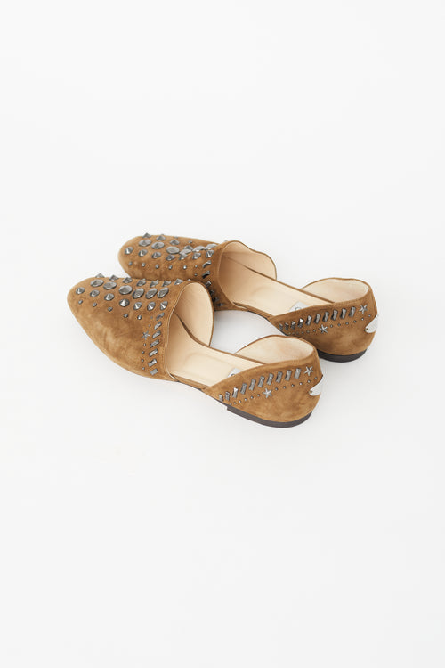 Jimmy Choo Brown Leather Studded Globe Flat