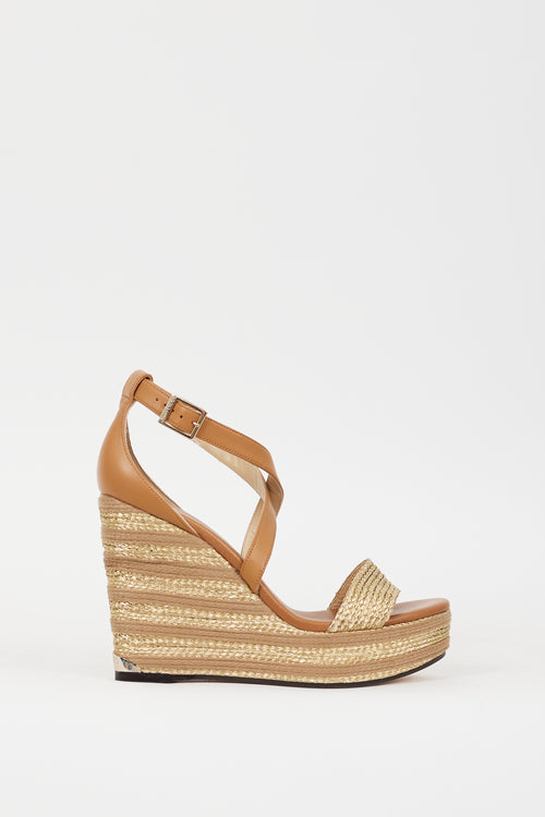 Jimmy Choo Brown 
Gold Leather Braided Portia 120 Wedge