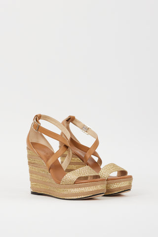 Jimmy Choo Brown 
Gold Leather Braided Portia 120 Wedge