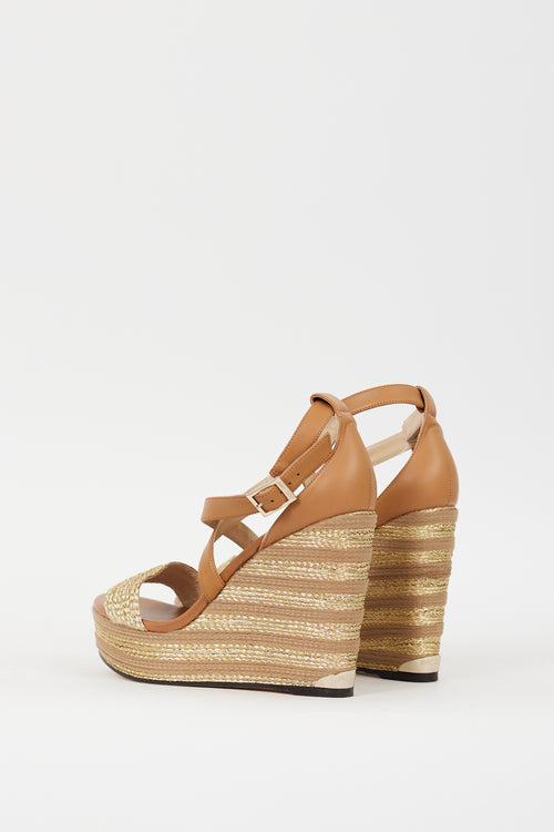 Jimmy Choo Brown 
Gold Leather Braided Portia 120 Wedge