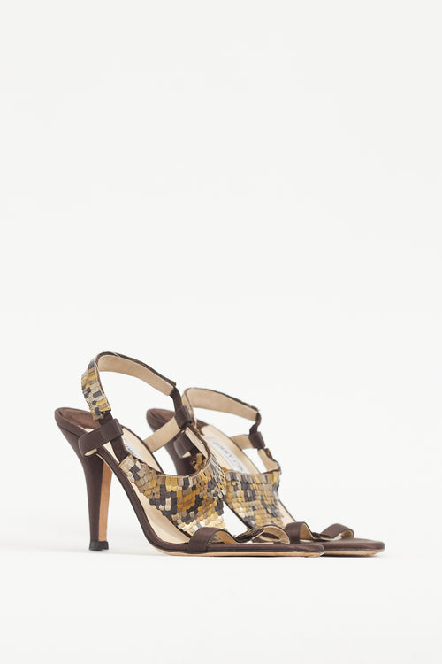 Jimmy Choo Brown 
Multicolour Satin 
Sequin Heel