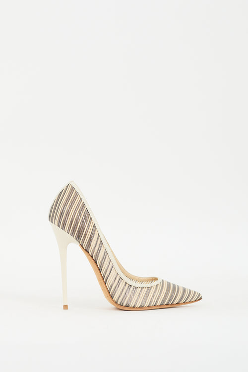 Jimmy Choo Cream 
Grey Mesh Striped Pump