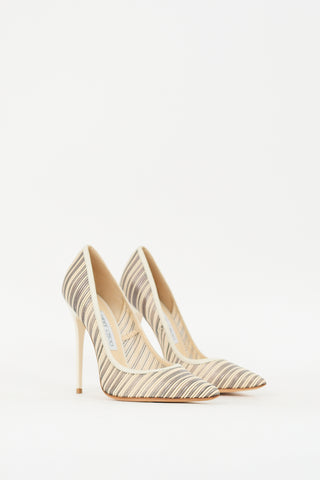 Jimmy Choo Cream 
Grey Mesh Striped Pump