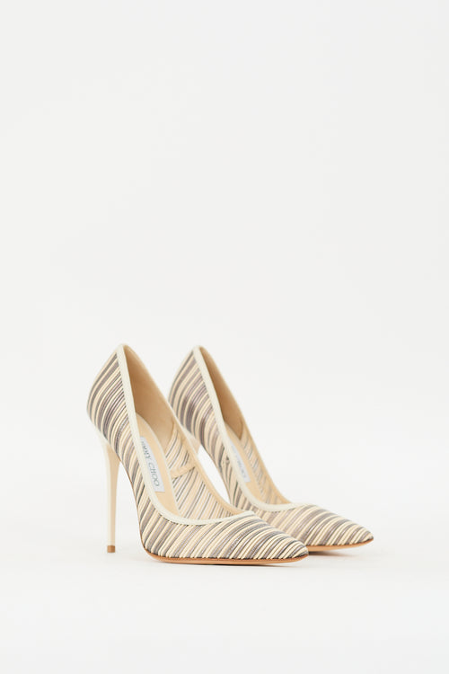 Jimmy Choo Cream 
Grey Mesh Striped Pump