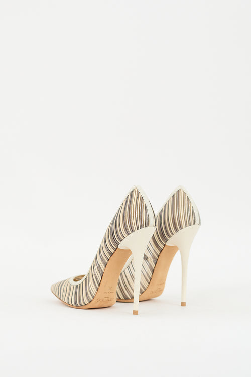 Jimmy Choo Cream 
Grey Mesh Striped Pump