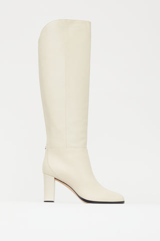 Jimmy Choo Cream Leather Knee High Boot