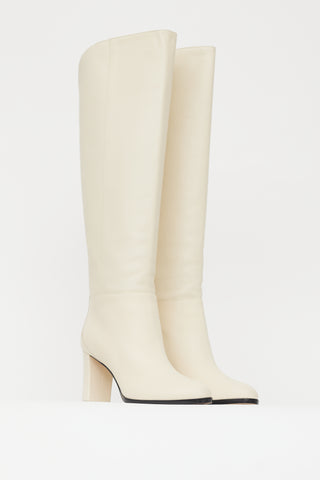 Jimmy Choo Cream Leather Knee High Boot