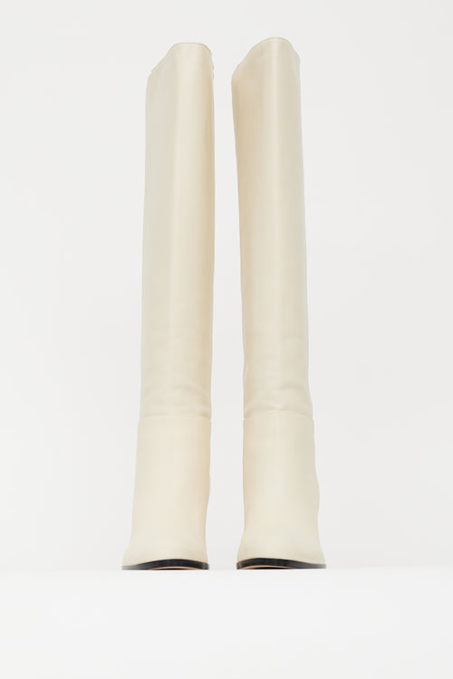 Jimmy Choo Cream Leather Knee High Boot