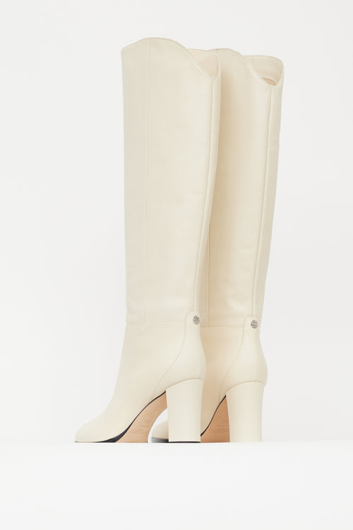 Jimmy Choo Cream Leather Knee High Boot