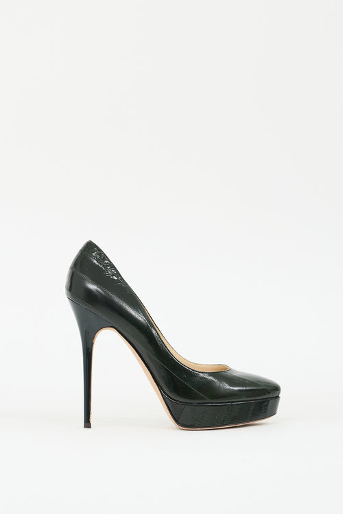 Jimmy Choo Dark Green Textured Leather Eros Pump