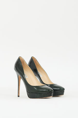 Jimmy Choo Dark Green Textured Leather Eros Pump