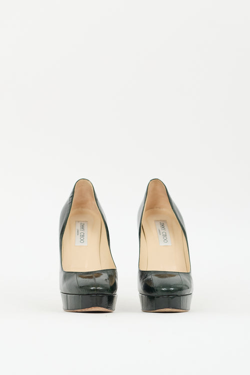 Jimmy Choo Dark Green Textured Leather Eros Pump