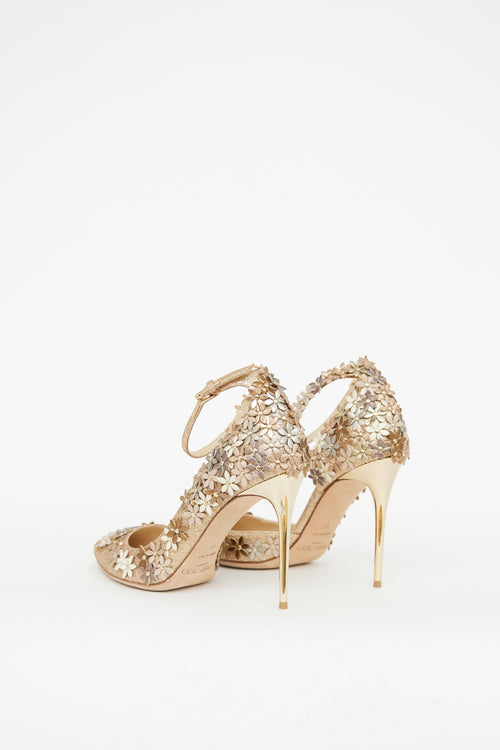 Jimmy Choo Gold Glitter Floral Embellished Pump