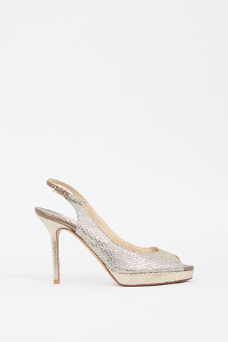 Jimmy Choo Silver 
Gold Glitter Slingback Heel