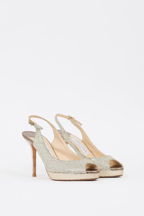 Jimmy Choo Silver 
Gold Glitter Slingback Heel