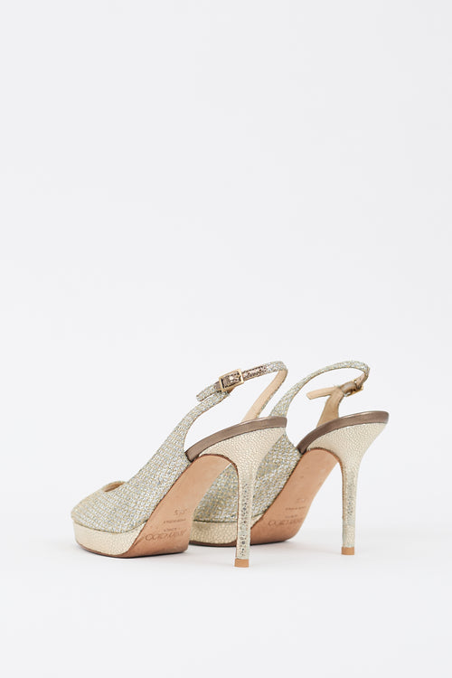 Jimmy Choo Silver 
Gold Glitter Slingback Heel