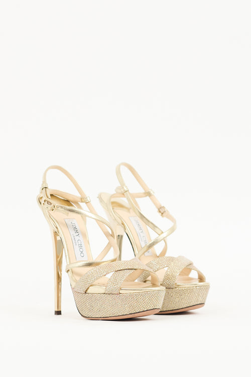 Jimmy Choo Gold Liddie 145 Sparkly Platform Heel