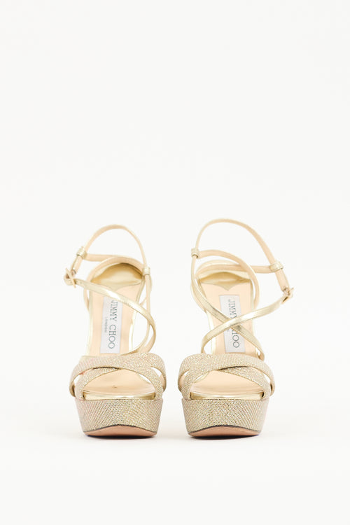 Jimmy Choo Gold Liddie 145 Sparkly Platform Heel