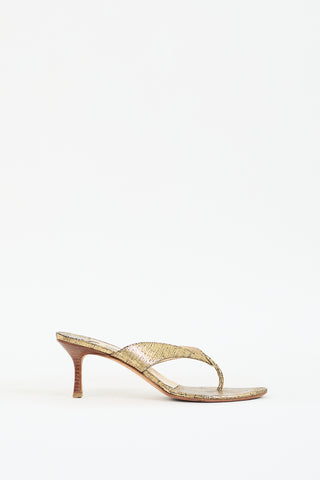 Jimmy Choo Gold Textured Leather Heeled Sandal