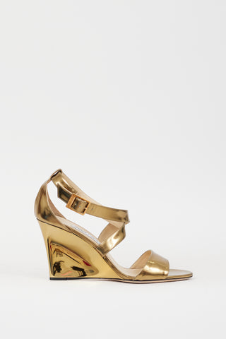 Jimmy Choo Gold Metallic Leather Fearne Wedge