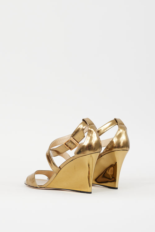 Jimmy Choo Gold Metallic Leather Fearne Wedge