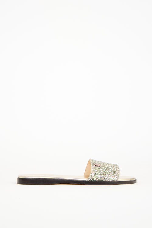 Jimmy Choo Gold 
Multicolour Glitter Minea Flat Sandal