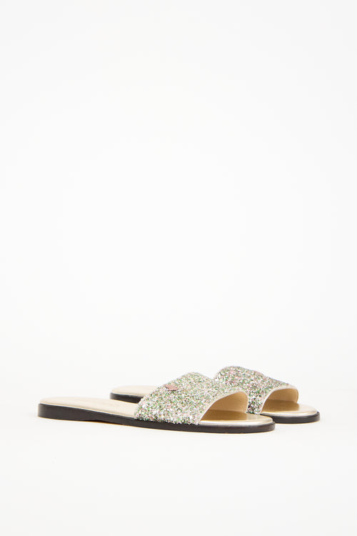 Jimmy Choo Gold 
Multicolour Glitter Minea Flat Sandal