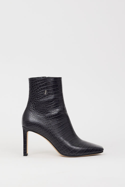 Jimmy Choo Navy Embossed Leather Minori Boot