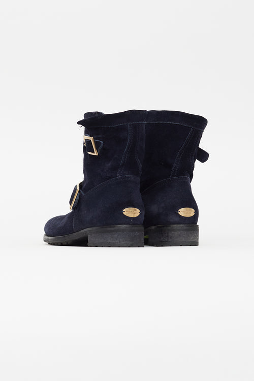 Jimmy Choo Navy Suede Youth II Biker Ankle Boot