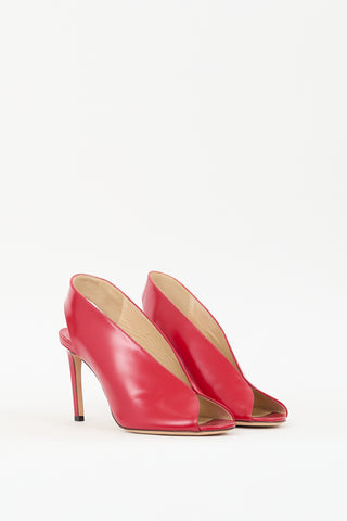 Jimmy Choo Red Leather Shar 85 Peep Toe Pump