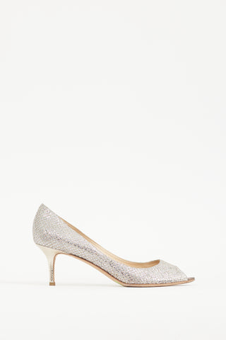 Jimmy Choo Silver Glitter Isabel Pump