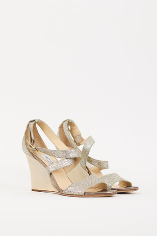 Jimmy Choo Silver 
Gold Glitter Fearne Wedge