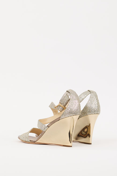 Jimmy Choo Silver 
Gold Glitter Fearne Wedge