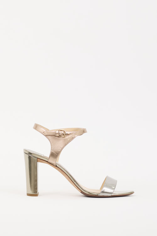 Jimmy Choo Silver 
Gold Patent Leather Marine Heel