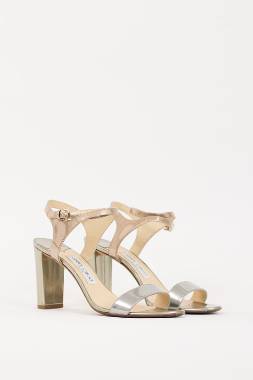 Jimmy Choo Silver 
Gold Patent Leather Marine Heel