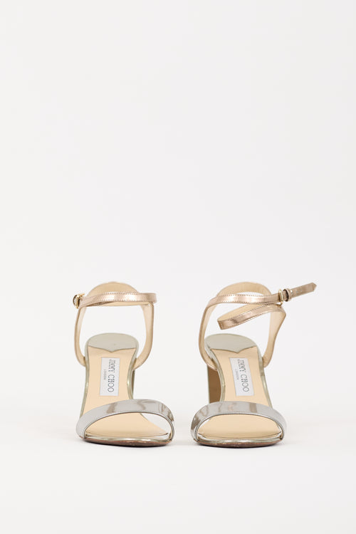 Jimmy Choo Silver 
Gold Patent Leather Marine Heel