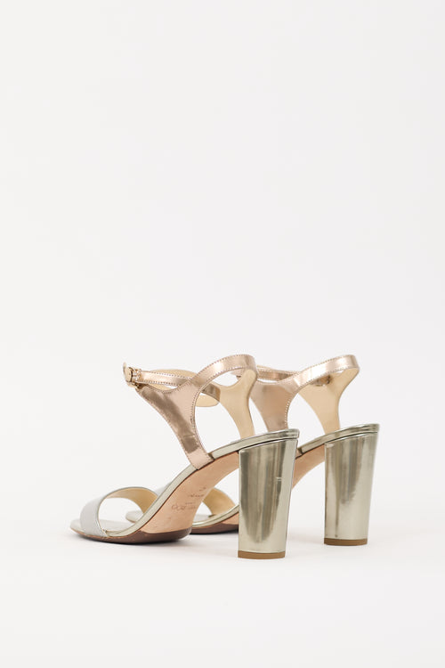 Jimmy Choo Silver 
Gold Patent Leather Marine Heel