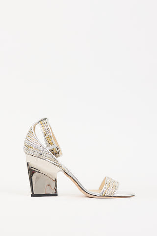 Jimmy Choo Silver 
Gold Woven Edina Heel