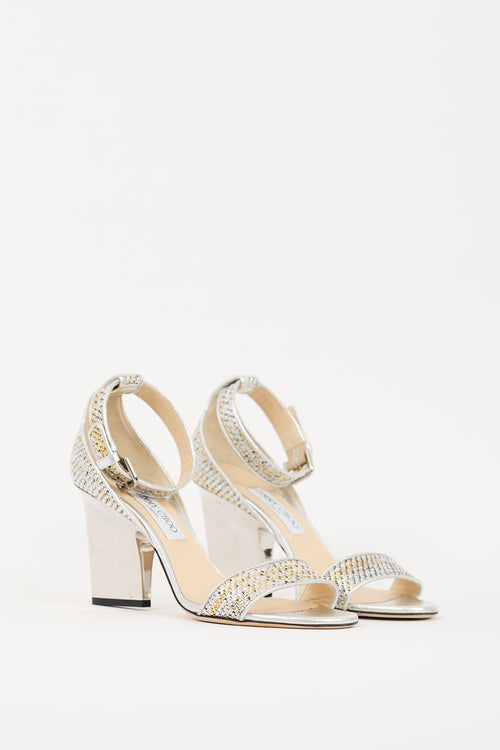 Jimmy Choo Silver 
Gold Woven Edina Heel