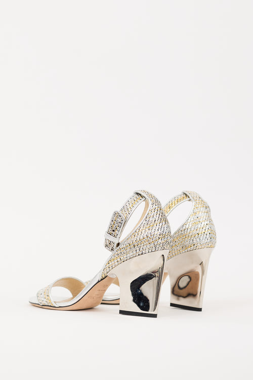 Jimmy Choo Silver 
Gold Woven Edina Heel