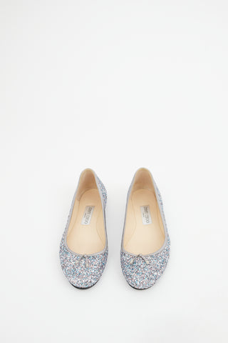 Jimmy Choo Silver Glitter Elme Ballet Flat