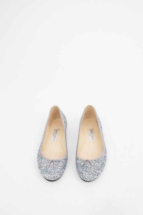 Jimmy Choo Silver Glitter Elme Ballet Flat