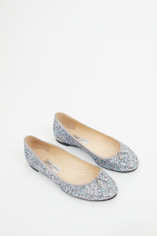 Jimmy Choo Silver Glitter Elme Ballet Flat