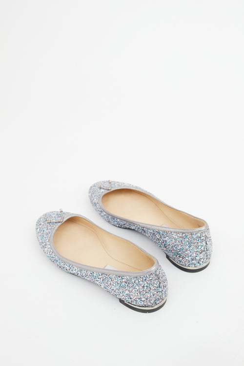 Jimmy Choo Silver Glitter Elme Ballet Flat